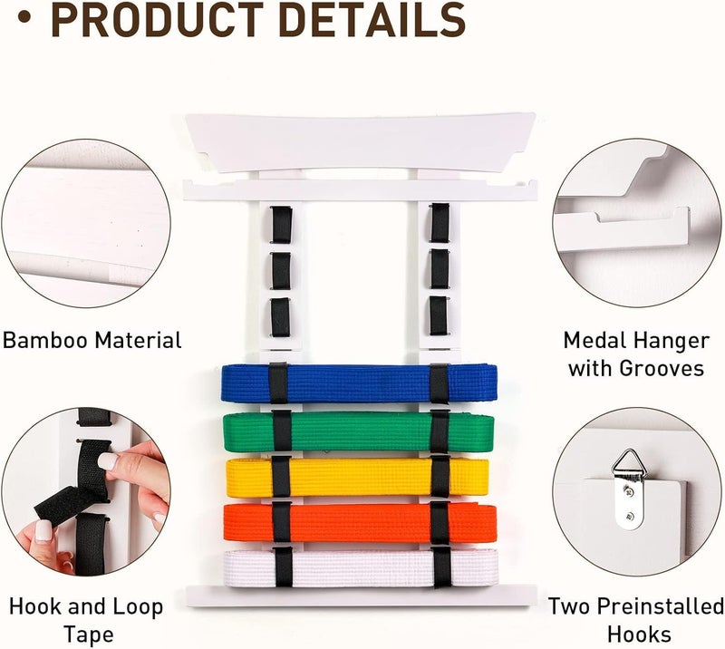 Tilhumt 8 Belt Karate Belt Display Rack with Medal Hanger and Stickers, Taekwondo Belt Display Holder, Martial Arts Belt Display Organizer for Adults, No Assembly Required (Bamboo/Acrylic) - Image 3
